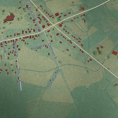 Close-up of the map of Stokes, North Carolina print showing street and building detail