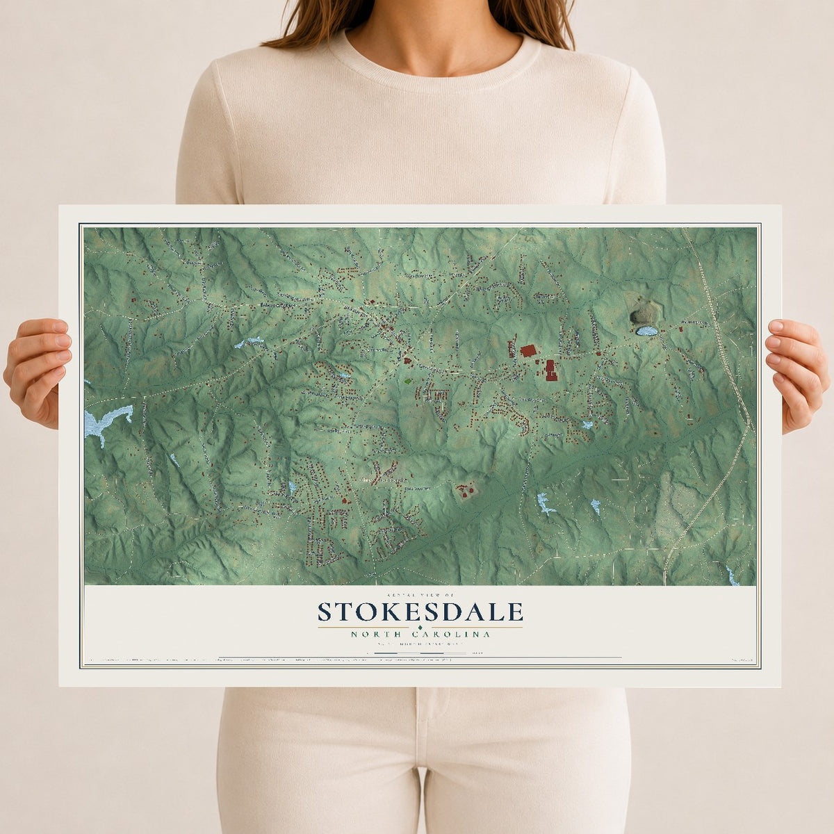 Map of Stokesdale, North Carolina, 12 x 18 inch unframed archival matte print