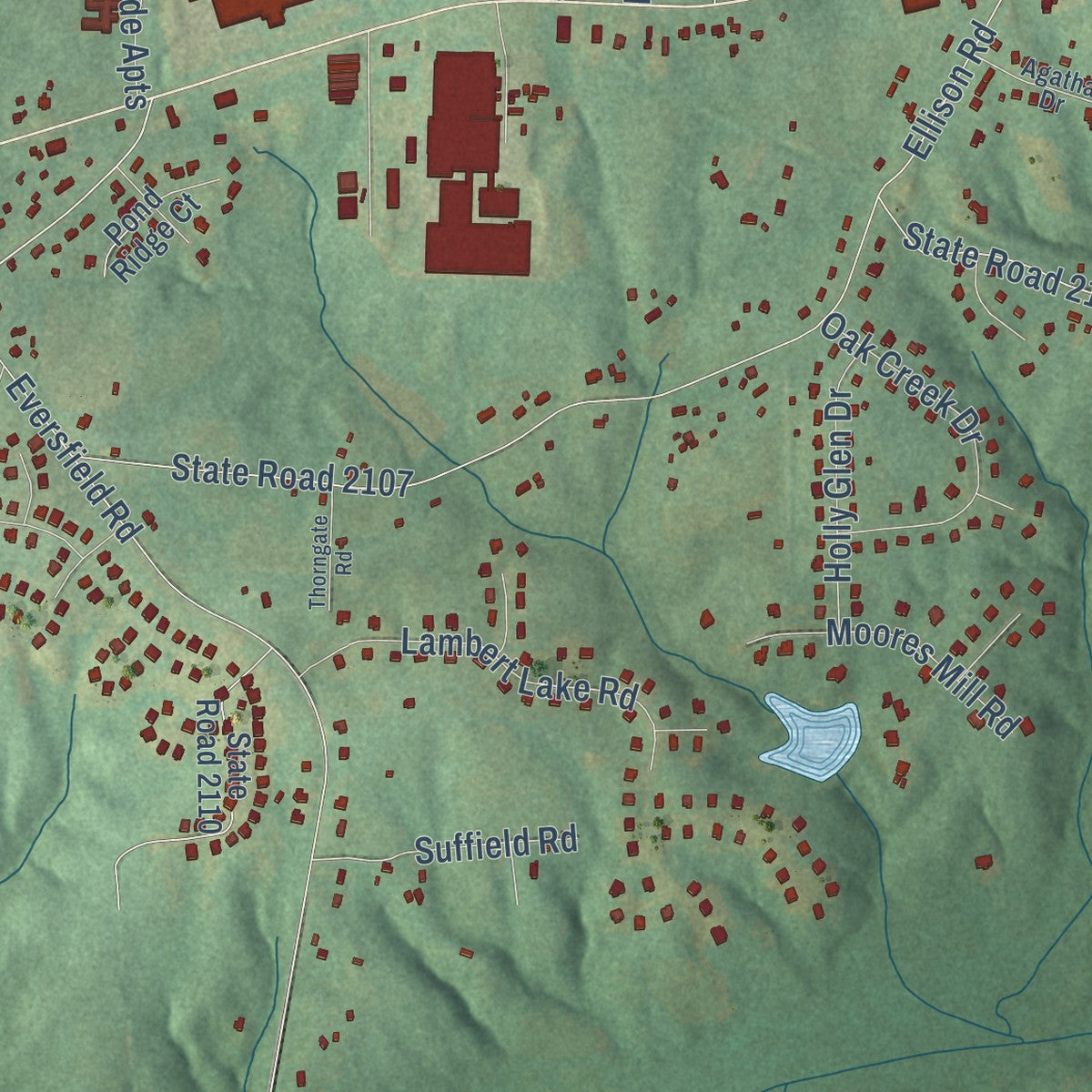 Second close-up of the map of Stokesdale, North Carolina print showing more streets and buildings