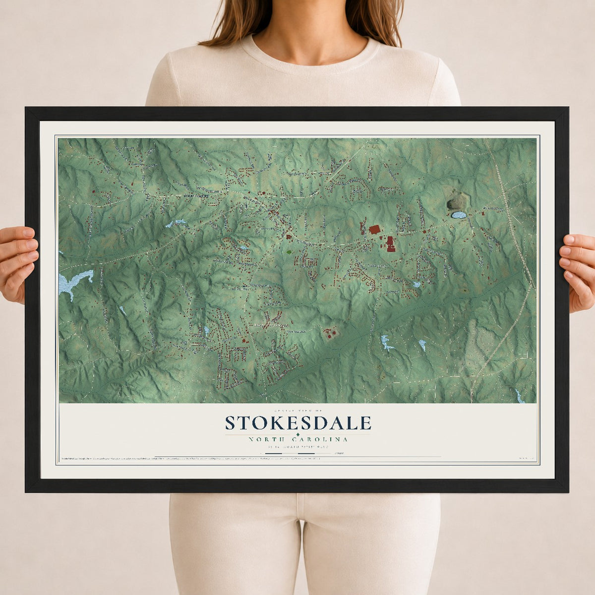 Map of Stokesdale, North Carolina, 18 x 24 inch print in a black wood frame