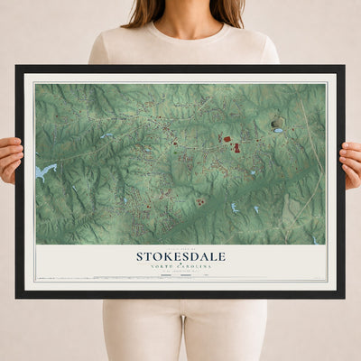 Map of Stokesdale, North Carolina, 18 x 24 inch print in a black wood frame