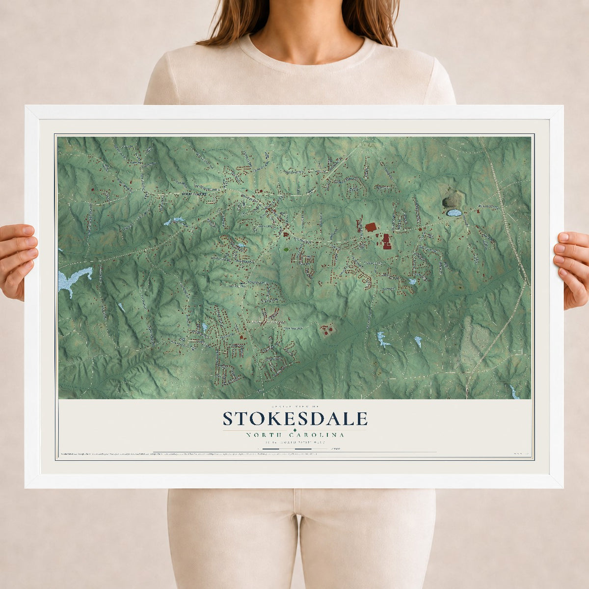 Map of Stokesdale, North Carolina, 18 x 24 inch print in a white wood frame