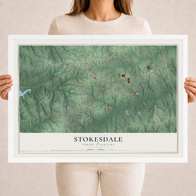 Map of Stokesdale, North Carolina, 18 x 24 inch print in a white wood frame