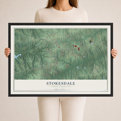 Map of Stokesdale, North Carolina, 24 x 36 inch print in a black wood frame