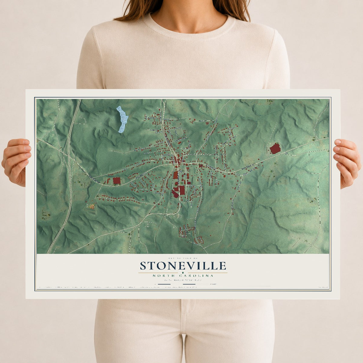 Map of Stoneville, North Carolina, 12 x 18 inch unframed archival matte print