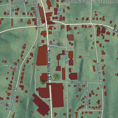 Close-up of the map of Stoneville, North Carolina print showing street and building detail