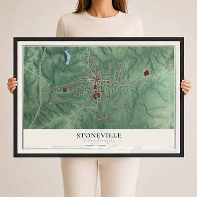 Map of Stoneville, North Carolina, 24 x 36 inch print in a black wood frame