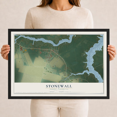 Map of Stonewall, North Carolina, 12 x 18 inch print in a black wood frame