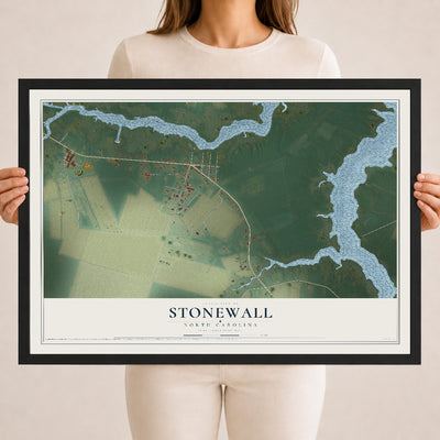 Map of Stonewall, North Carolina, 18 x 24 inch print in a black wood frame