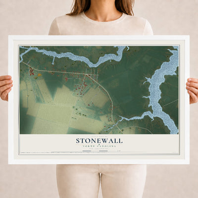 Map of Stonewall, North Carolina, 18 x 24 inch print in a white wood frame
