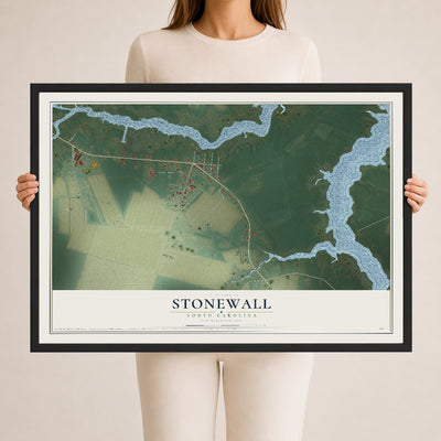 Map of Stonewall, North Carolina, 24 x 36 inch print in a black wood frame