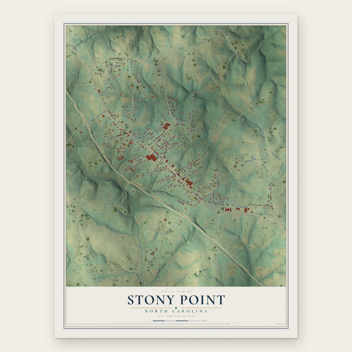 Stony Point, North Carolina map print, the full design