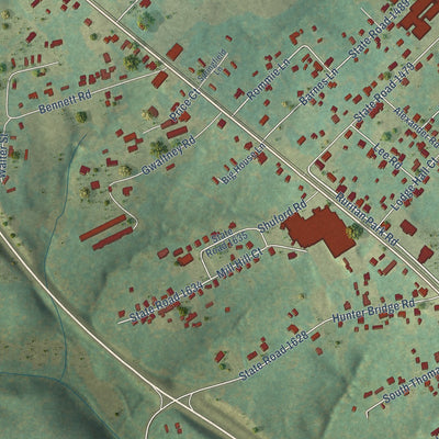 Close-up of the map of Stony Point, North Carolina print showing street and building detail