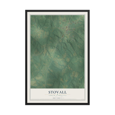 Map of Stovall, North Carolina, 12 x 18 inch print in a black wood frame