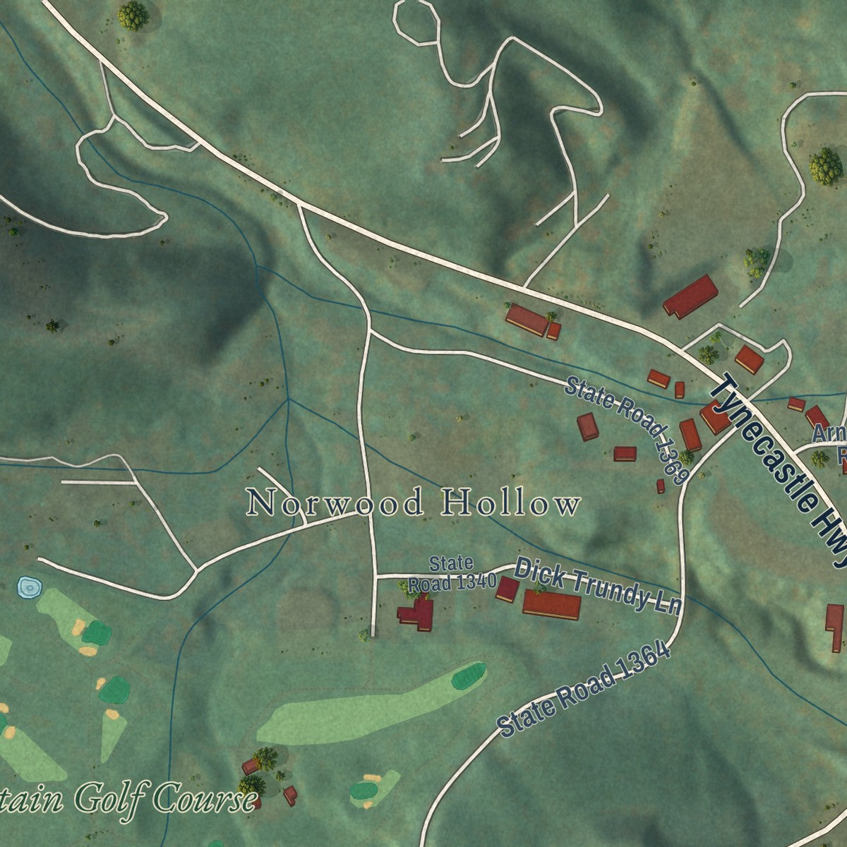 Second close-up of the map of Sugar Mountain, North Carolina print showing more streets and buildings