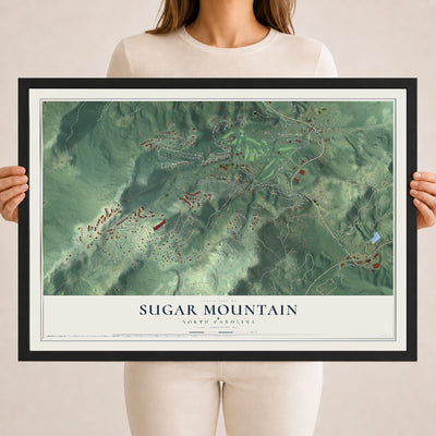 Map of Sugar Mountain, North Carolina, 18 x 24 inch print in a black wood frame