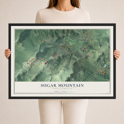 Map of Sugar Mountain, North Carolina, 24 x 36 inch print in a black wood frame