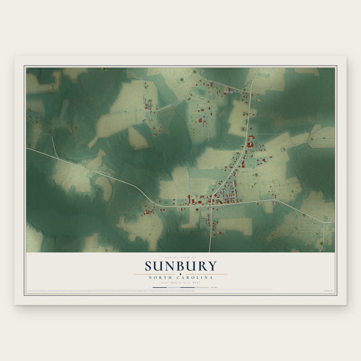 Sunbury, North Carolina map print, the full design