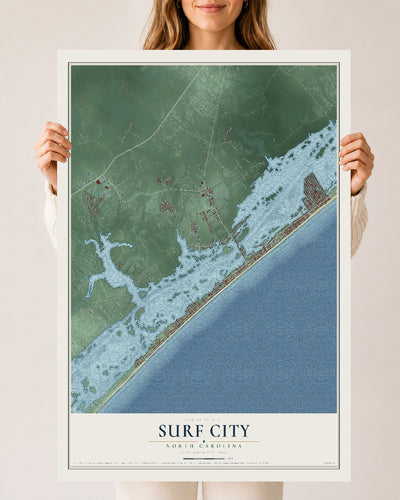 Map of Surf City, North Carolina, 24 x 36 inch unframed archival matte print