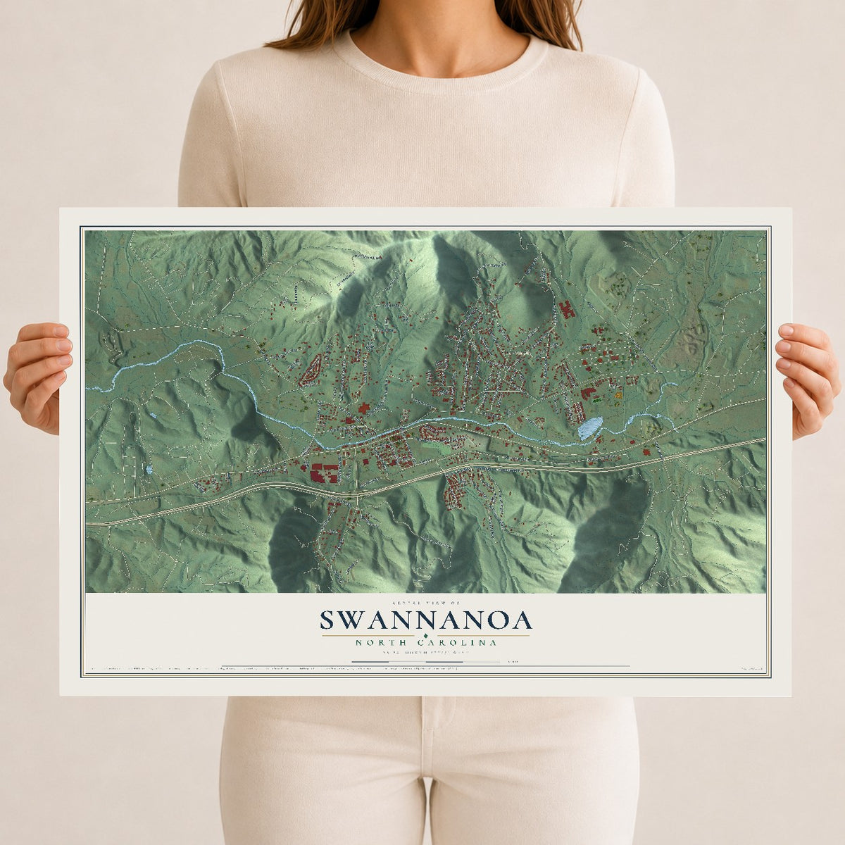Map of Swannanoa, North Carolina, 12 x 18 inch unframed archival matte print