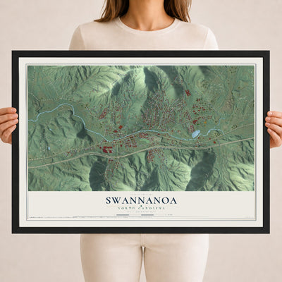 Map of Swannanoa, North Carolina, 18 x 24 inch print in a black wood frame
