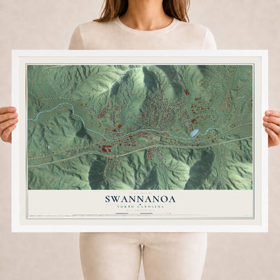 Map of Swannanoa, North Carolina, 18 x 24 inch print in a white wood frame
