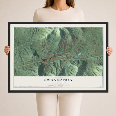 Map of Swannanoa, North Carolina, 24 x 36 inch print in a black wood frame