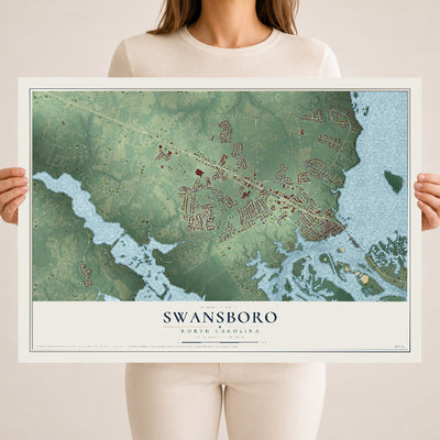 Map of Swansboro, North Carolina, 18 x 24 inch unframed archival matte print