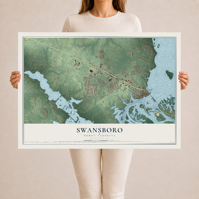 Map of Swansboro, North Carolina, 24 x 36 inch unframed archival matte print