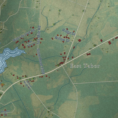 Second close-up of the map of Tabor City, North Carolina print showing more streets and buildings