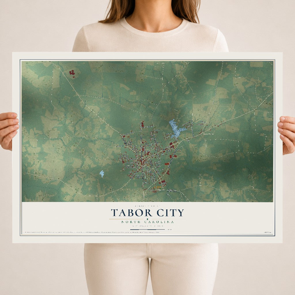 Map of Tabor City, North Carolina, 18 x 24 inch unframed archival matte print