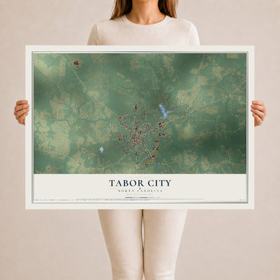 Map of Tabor City, North Carolina, 24 x 36 inch unframed archival matte print