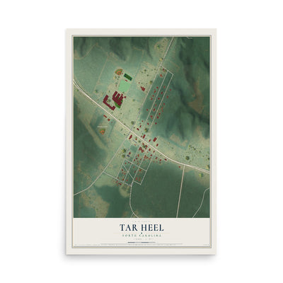 Map of Tar Heel, North Carolina, 12 x 18 inch unframed archival matte print