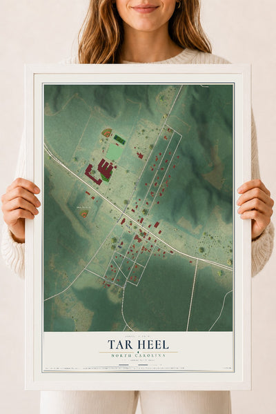 Map of Tar Heel, North Carolina, 18 x 24 inch print in a white wood frame