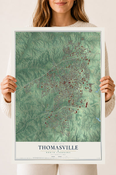 Map of Thomasville, North Carolina, 18 x 24 inch unframed archival matte print