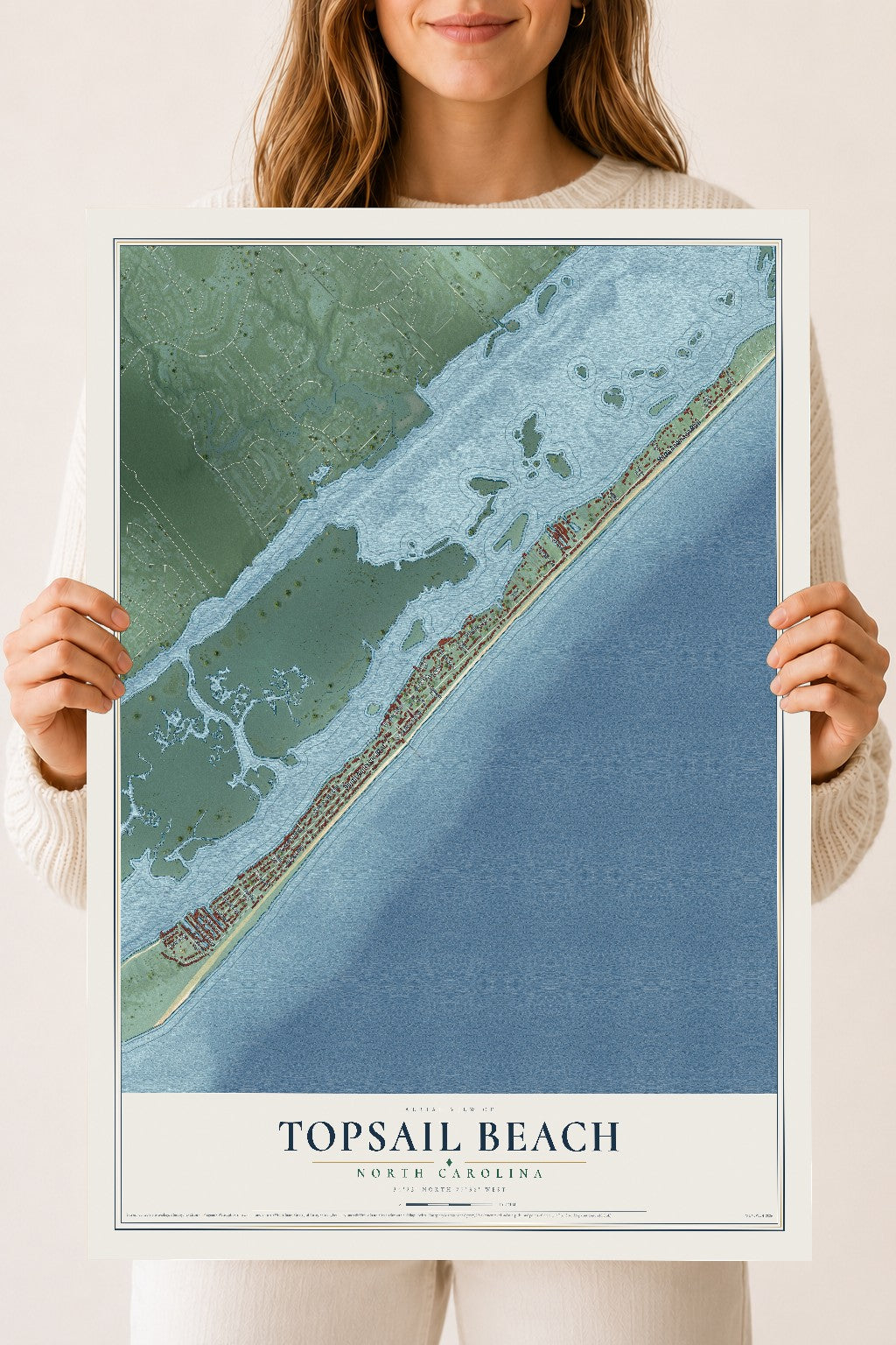 Map of Topsail Beach, North Carolina, 18 x 24 inch unframed archival matte print