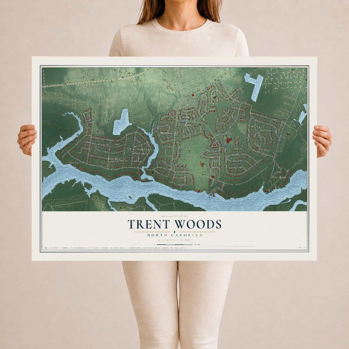 Map of Trent Woods, North Carolina, 24 x 36 inch unframed archival matte print