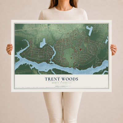 Map of Trent Woods, North Carolina, 24 x 36 inch unframed archival matte print