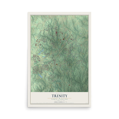 Map of Trinity, North Carolina, 12 x 18 inch unframed archival matte print