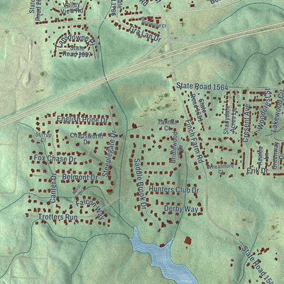 Close-up of the map of Trinity, North Carolina print showing street and building detail