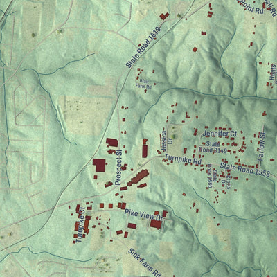 Second close-up of the map of Trinity, North Carolina print showing more streets and buildings