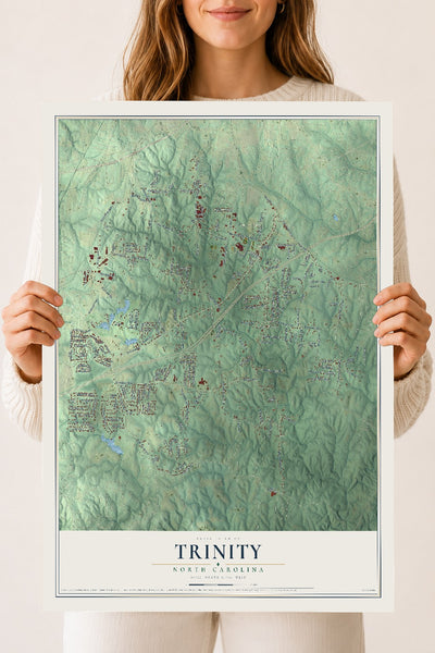 Map of Trinity, North Carolina, 18 x 24 inch unframed archival matte print