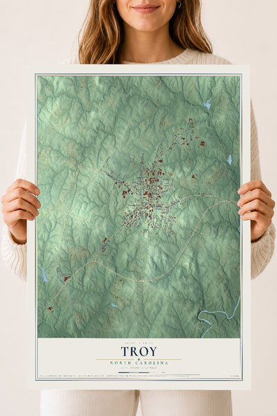 Map of Troy, North Carolina, 18 x 24 inch unframed archival matte print