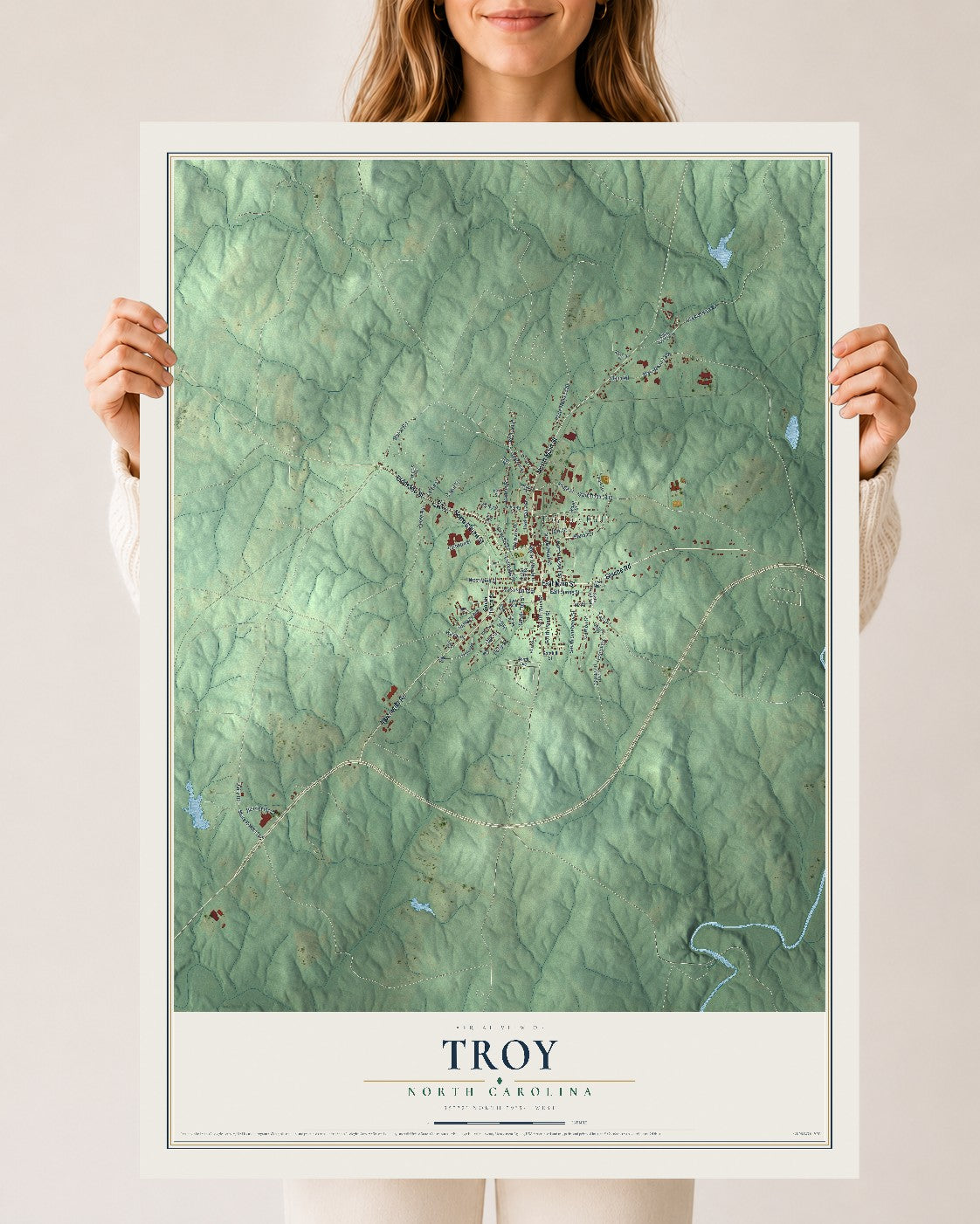 Map of Troy, North Carolina, 24 x 36 inch unframed archival matte print