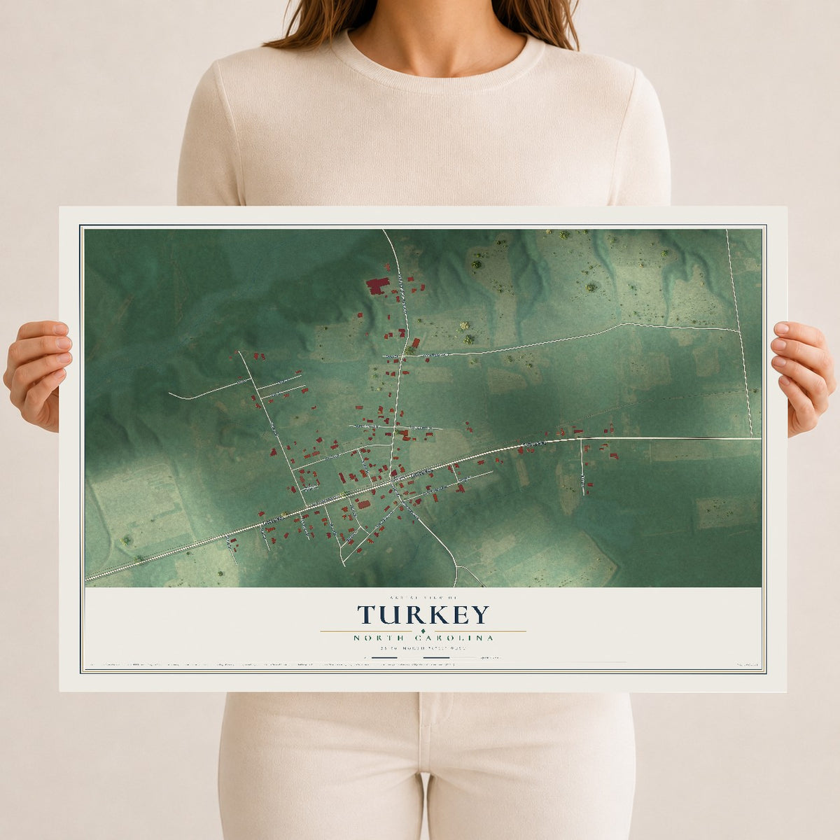 Map of Turkey, North Carolina, 12 x 18 inch unframed archival matte print