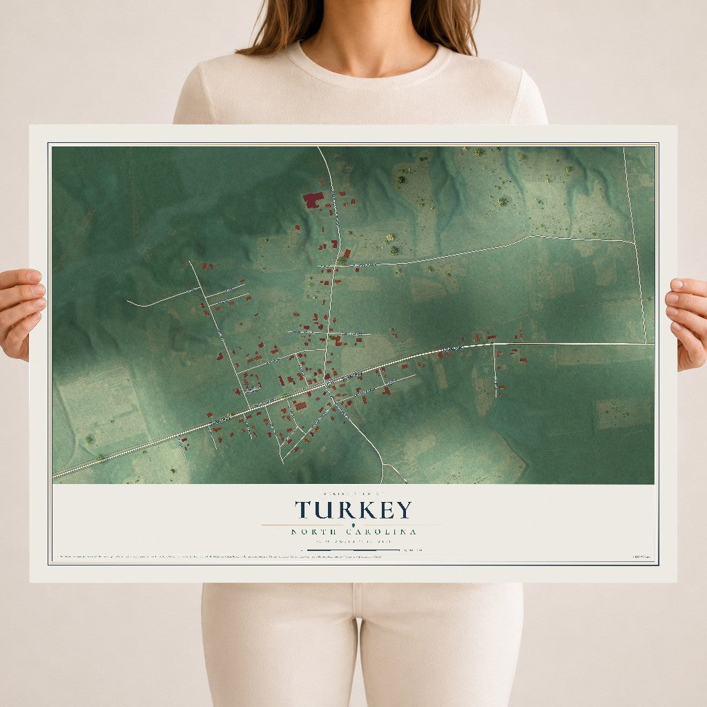 Map of Turkey, North Carolina, 18 x 24 inch unframed archival matte print
