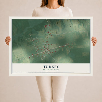 Map of Turkey, North Carolina, 24 x 36 inch unframed archival matte print