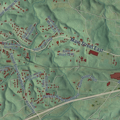 Second close-up of the map of Valdese, North Carolina print showing more streets and buildings