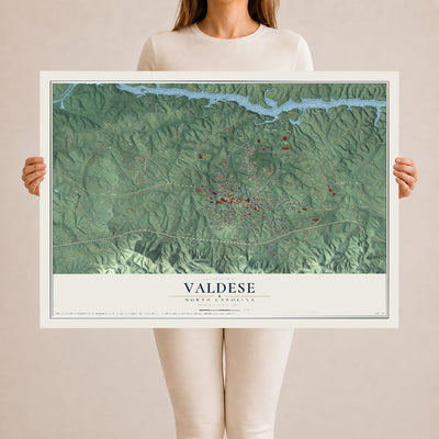 Map of Valdese, North Carolina, 24 x 36 inch unframed archival matte print