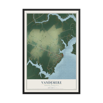 Map of Vandemere, North Carolina, 12 x 18 inch print in a black wood frame